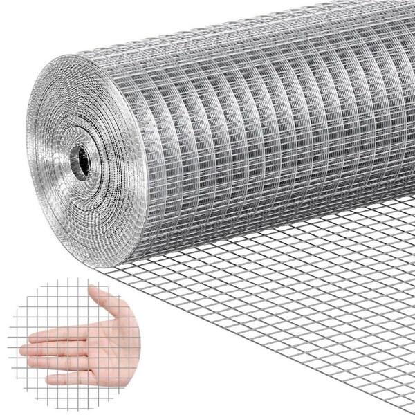 Hardware Cloth, 12.7mm 610mm×7.62m 19 Gauge, Hot Dipped Galvanized Wire Mesh Roll, Chicken Wire Fencing, Wire Mesh for Rabbit Cages, Garden, Small