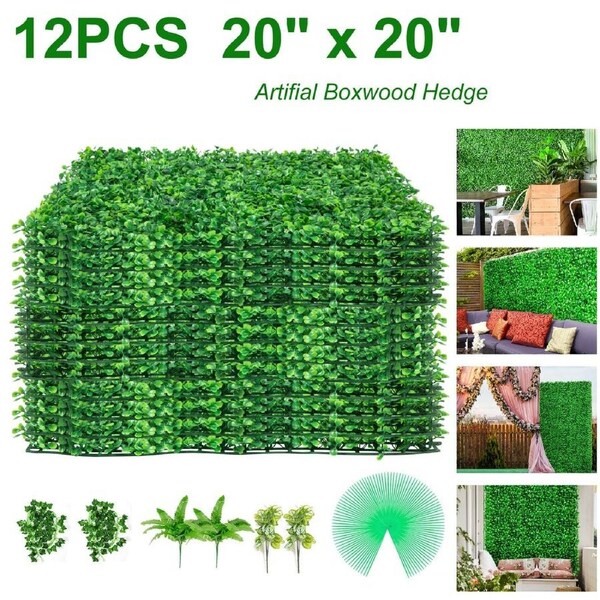 Artificial Boxwood Panels, 12 PCS 20"x20" Boxwood Hedge Wall Panels, PE Artificial Grass Backdrop Wall 1.6\", Privacy Hedge Screen for Decoration of Outdoor, Indoor, Garden, Fence, and