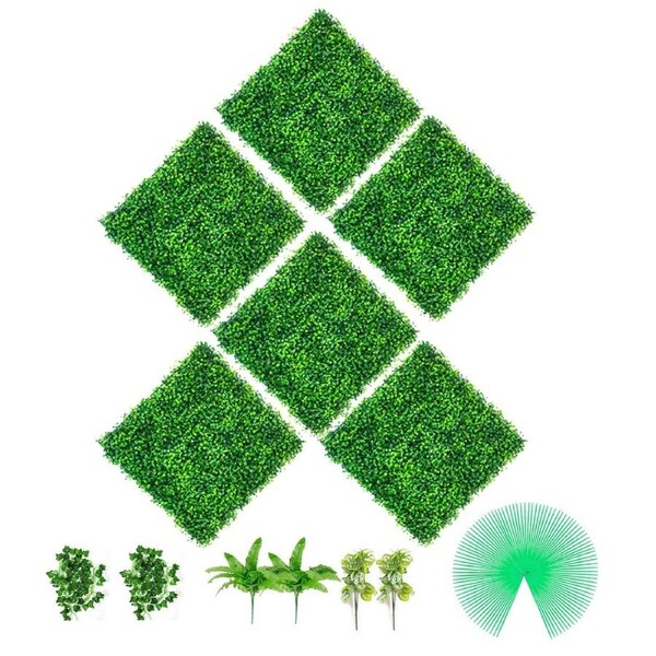Artificial Boxwood Panels, 6 PCS50.8x50.8cmBoxwood Hedge Wall Panels, PE Artificial Grass Backdrop Wall 4 cm, Privacy Hedge Screen for Decoration of Outdoor, Indoor, Garden, Fence, and