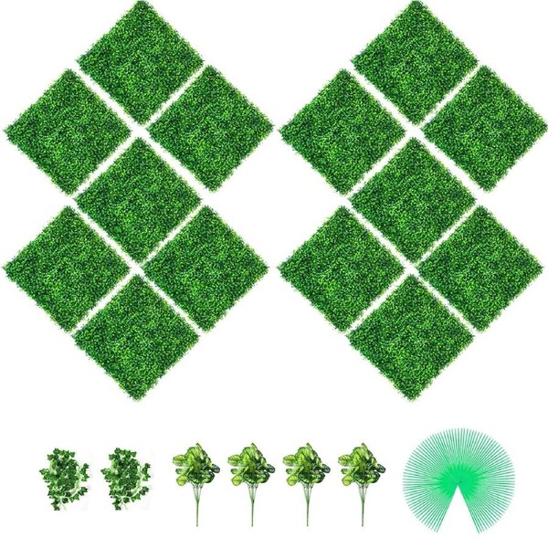 Artificial Boxwood Panels, 14 PCS50.8x50.8cmBoxwood Hedge Wall Panels, PE Artificial Grass Backdrop Wall 4 cm , Privacy Hedge Screen for Decoration of Outdoor, Indoor, Garden, Fence, and