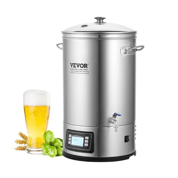 Electric Brewing System, 8 GALLON Brewing Stock Pot, All-in-One Home Beer Brewer, 304 Stainless Steel Brewing Supplies with Panel, Includes Glass Lid, Handle, Spigot, Electronic Panel