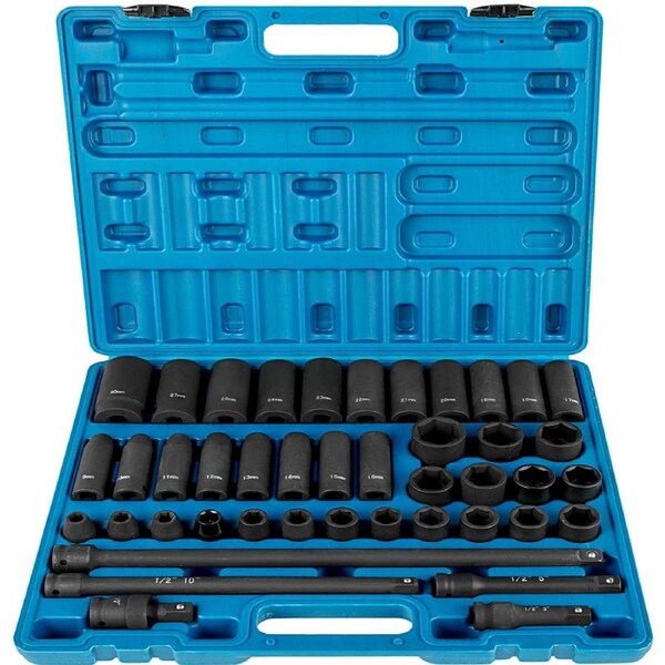 Impact Socket Set 43 Piece Impact Sockets, Standard Socket Assortment, Drive Socket Set 6-Point Sockets Metric 9-30mm (Standard/Deep)