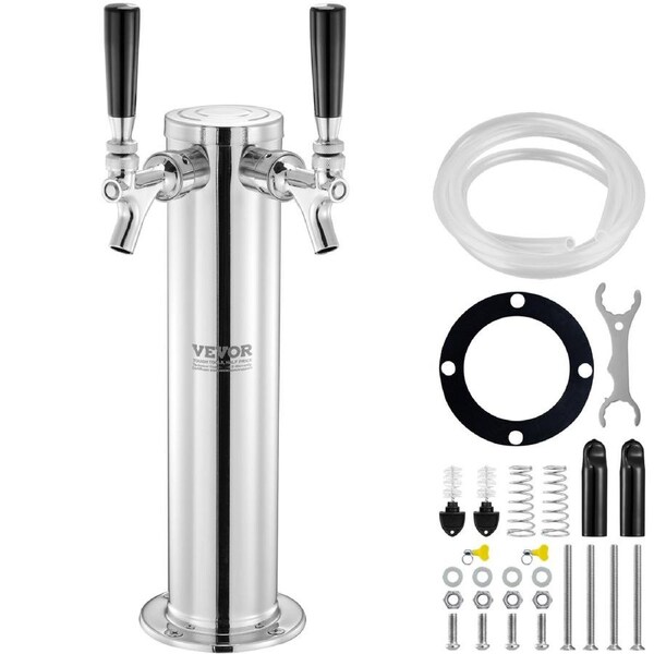 Double Taps Draft Beer Tower Dispenser Stainless Steel Keg Beer Tower