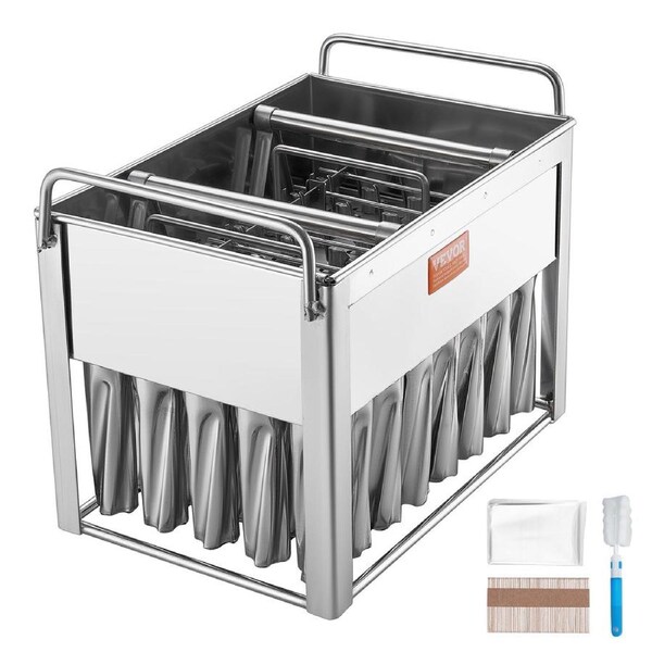 Commercial Popsicle Moulds, 40PCS Cylindrical Ice Pop Moulds, Stainless Steel Ice Lolly Popsicle Moulds, Ice Cream Maker Mould Holder with 50PCS Popsicle Sticks & Bags (Single Mould Set -