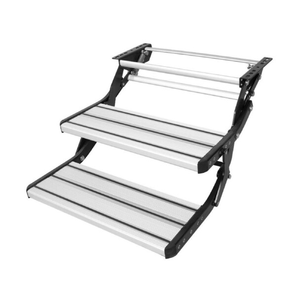 RV Steps, 2-Step, Manual Retractable RV Stairs, Foldable, 440 LBS Load Capacity, Aluminum Alloy Steps, Thickened Steel Plate, Non-Slip Steps for Safe Entry and Exit, RV, Trailer, Camper