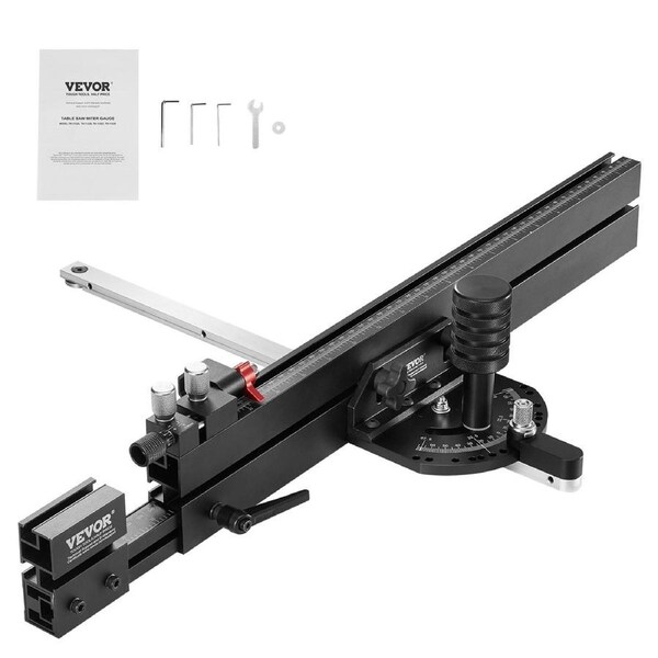 Precision Miter Gauge, Standard Slot 3/4'' x 3/8'', Aluminum Alloy Table Saw Miter Gauge with 19-35 in Grating 15 Angle Stops Adjustable Spring Loaded Plunger and Removable Disc, for