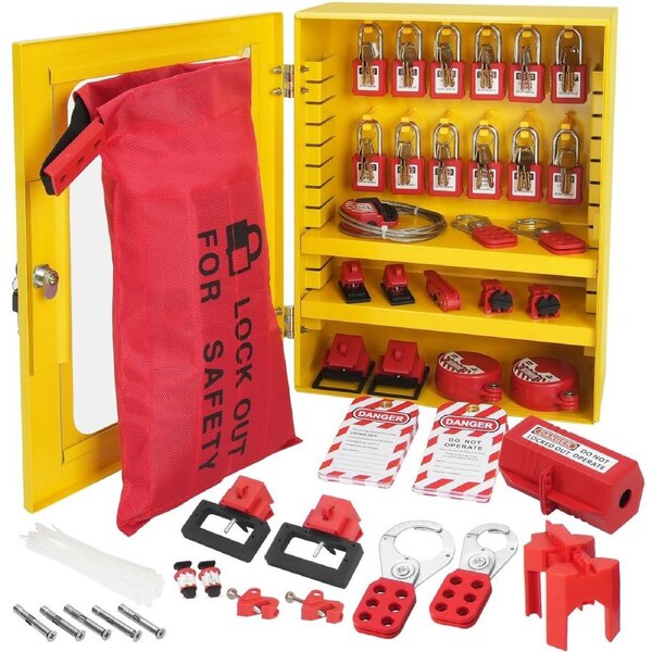 Electrical Lockout Tagout Kit, 59 PCS Safety Lockout Tagout Station With Padlocks, Hasps, Tags, Ties, Plug Lockout, Circuit Breaker Lockouts, Valve Lockouts, Cable Lockout, Lockout Bag,