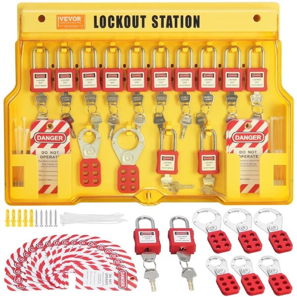 Electrical Lockout Tagout Kit, 60 PCS Safety Lockout Tagout Station Includes Padlocks, Hasps, Tags, Nylon Ties, Expansion Kit, and Lockout Station Board, for Industrial, Electric