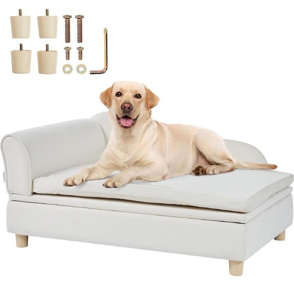 Pet Sofa, Dog Couch for Large-Sized Dogs and Cats, 36x23x16 inch Soft Velvety Dog Sofa Bed, 50 kg Loading Cat Sofa, White