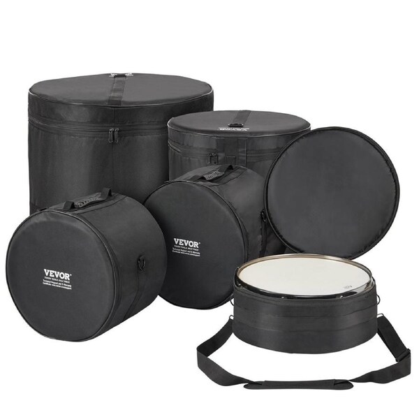 5-Piece Drum Bag Set, 1680D Oxford Fabric, Padded Drum Bags and Cases with 4.92 ft Detachable Shoulder Strap Carry Handles Foldable Design, for 55cm Kick 30cm Tom 33cm Tom 40cm Tom 35cm