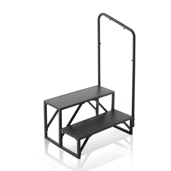 RV Steps, 2-Step RV Stairs, 199.58KGS Load Capacity, Thickened Carbon Steel, With Handrail, Non-Slip Steps for Safe Entry and Exit, Suit for RV, Trailer, Camper