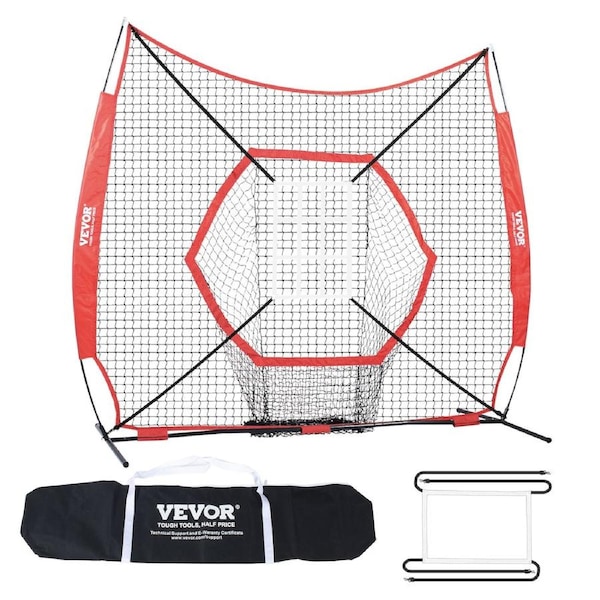 7x7 ft Baseball Softball Practice Net, Portable Baseball Training Net for Hitting Batting Catching Pitching, Backstop Baseball Equipment Training Aids with Bow Frame, Carry Bag, and Strike