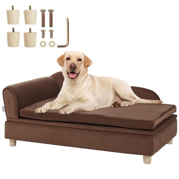 Pet Sofa, Dog Couch for Large-Sized Dogs and Cats, 36 x23x16 inch Soft Velvety Dog Sofa Bed, 50 kg Loading Cat Sofa, Dark Brown