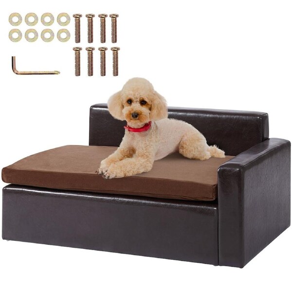 Pet Sofa, Dog Couch for Medium-Sized Dogs and Cats, 28 x 20 x 13 inch Soft Leather Dog Sofa Bed, 50 kg Loading Cat Sofa, Black