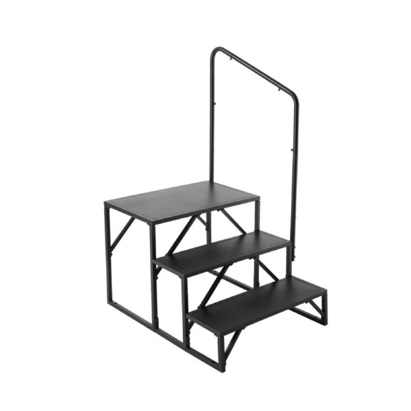 RV Steps, 3-Step RV Stairs, 199.58KGS Load Capacity, Thickened Carbon Steel, With Handrail, Non-Slip Steps for Safe Entry and Exit, Suit for RV, Trailer, Camper