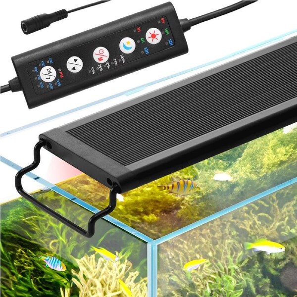 Aquarium Light, 14W Full Spectrum Fish Tank Light with 24/7 Natural Mode, Adjustable Timer & 5-Level Brightness, with Aluminum Alloy Shell Extendable Brackets for 12"-18" Freshwater Planted