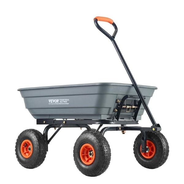 Dump Cart, Poly Garden Dump Cart with Easy to Assemble Steel Frame, Dump Wagon with 2-in-1 Convertible Handle, Utility Wheelbarrow 272kg/ 600lbs Capacity, 25.5cm/ 10 inch