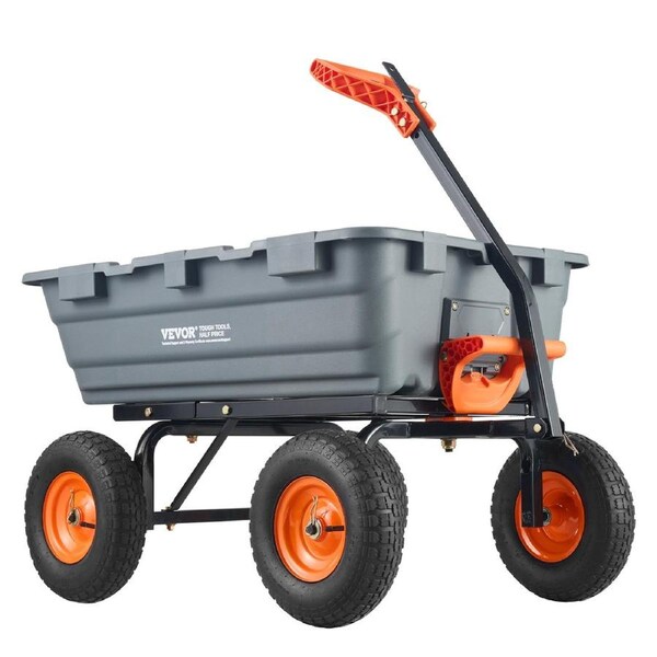 Dump Cart, Poly Garden Dump Cart with Easy to Assemble Steel Frame, Dump Wagon with 2-in-1 Convertible Handle, Utility Wheelbarrow 544kg/ 1200lbs Capacity, 33cm/ 13 inch