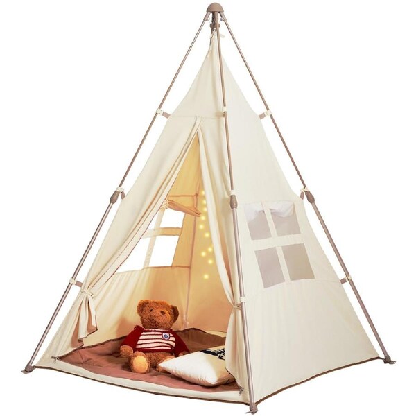 Kids Play Tent, Teepee Tent for Kids 1-5 Years Old, Foldable Toddler Tent with Mat and Carrying Bag, Tent for Kids with Windows for Indoor and Outdoor, Kids Tent for Boys and Girls,