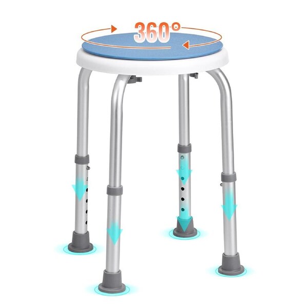 Shower Chair 360 Degree Rotating, Adjustable Height Shower Stool Seat, Bath Chair for Inside Shower or Tub, Non-Slip Bench Bathtub Seat Stool for Elderly Disabled Handicap, 136.08kgs