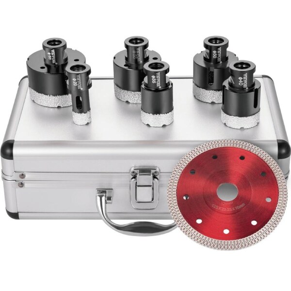 Diamond Drill Bits 6PCS Diamond Hole Saw 20/35/40/50/55/68mm Tile Hole Saw Kit Vacuum Brazed Diamond Drill Bit 0.59in/15mm Segment Tile Hole Saw w Storage Case for Tile Ceramic Porcelain