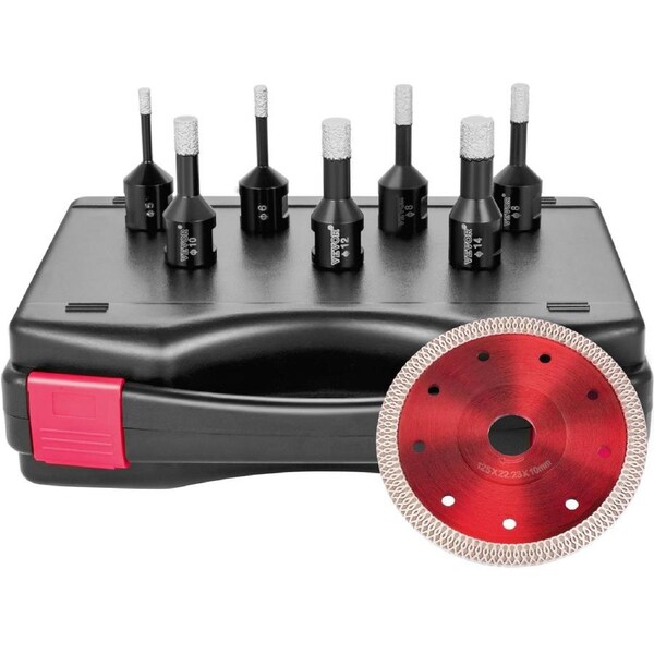 Diamond Drill Bits 7PCS Diamond Hole Saw 6/6/8/8/10/12/14mm Tile Hole Saw Kit Vacuum Brazed Diamond Drill Bit 0.59in/15mm Segment Tile Hole Saw w Storage Case for Tile Ceramic Porcelain