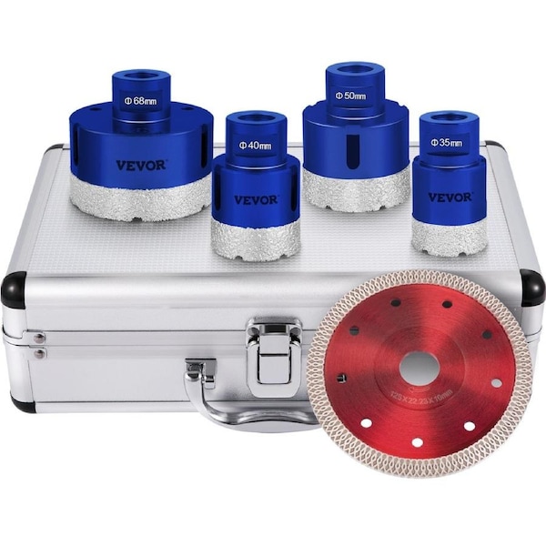 Diamond Drill Bits 4PCS Diamond Hole Saw 35/40/50/68mm Tile Hole Saw Kit Vacuum Brazed Diamond Drill Bit 0.59in/15mm Segment Tile Hole Saw w Storage Case for Tile Ceramic Porcelain Marble