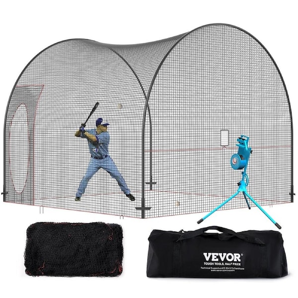 Baseball Batting Cage, Softball and Baseball Batting Cage Net and Frame, 12x12x10ft Practice Portable Cage Net with Carry Bag, Heavy Duty Enclosed Pitching Cage, for Backyard Batting Hitting