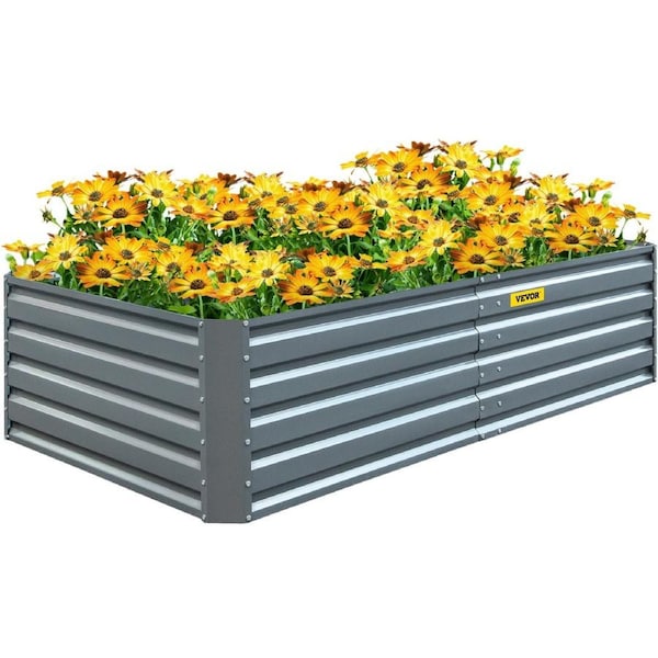 Galvanized Raised Garden Bed, 203 x 102 x 48 cm Metal Planter Box, Gray Steel Plant Raised Garden Bed Kit, Planter Boxes Outdoor for Growing Vegetables,Flowers,Fruits,Herbs,and