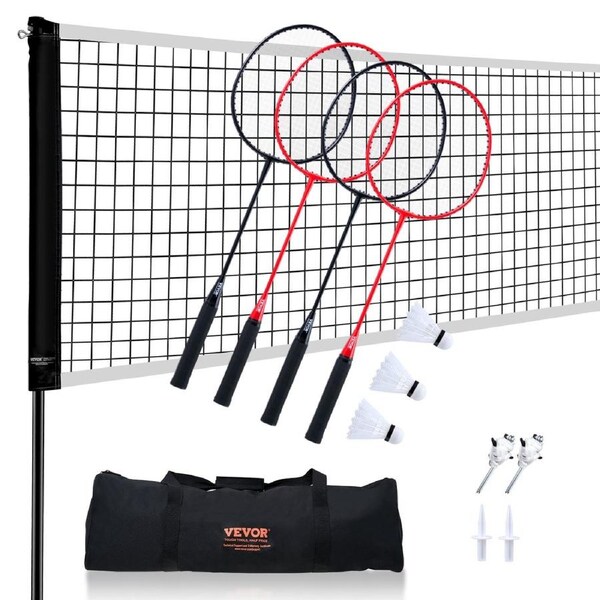 Badminton Net Set, Outdoor Backyard Beach Park Badminton Net, Portable Badminton Equipment Set, Adults Kids Badminton Net with Poles, Carrying Bag, 4 Iron Rackets, and 3 Nylon