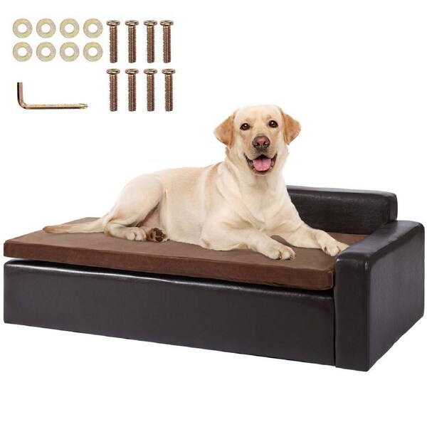Pet Sofa, Dog Couch for Large-Sized Dogs and Cats, 40 x 23 x 13 inch, Soft Leather Dog Sofa Bed, 50 kg Loading Cat Sofa, Black