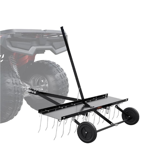 Tow Behind Dethatcher, 1.2m Tow Dethatcher with 24 Spring Steel Tines, Lawn Dethatcher Rake for ATV or Mower, Tow Behind Lawn Rake with Lift Handle for Garden Farm