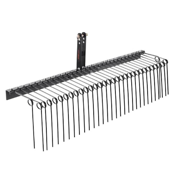 Tow Behind Landscape Rake, 1.8m Tow Dethatcher with 32 Steel Tines, Lawn Dethatcher Rake Attaches to Category 1, 3 Point Hitch for Tractor, for Leaves, Pine Needles, Straw, and