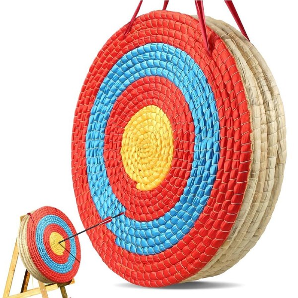 Archery Target, 5 Layers 20" Arrow Target, Traditional Solid Straw Round Archery Target Shooting Bow, Hand-Made Arrows Target, Coloured Rope Target for Backyard Outdoor Hunting Shooting