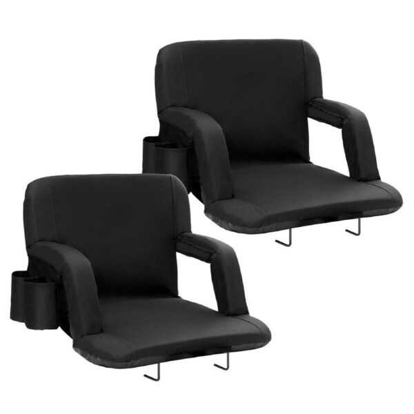 Stadium Seat with Back Support, Wide Bleacher Seat Backs, Folding Padded Cushion Stadium Chair, Portable Reclining Chairs with Hook Pocket Cupholder, Ideal for Sport Event Beach Concert (2