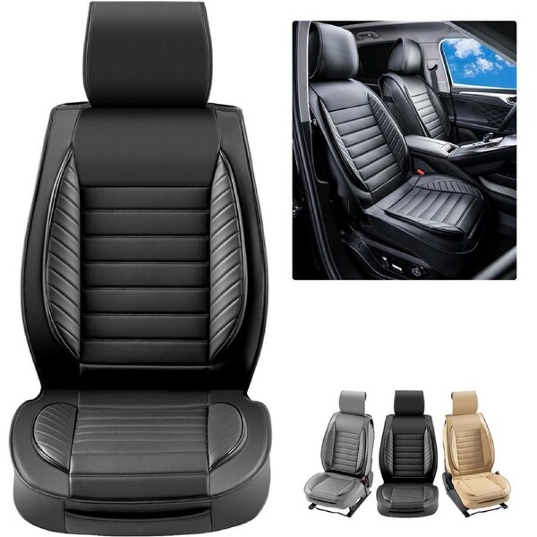 Seat Covers, Universal Car Seat Covers Front Seats, 2pcs Faux Leather Seat Cover, Semi-enclosed Design, Detachable Headrest and Airbag Compatible, for Most Cars SUVs and Trucks