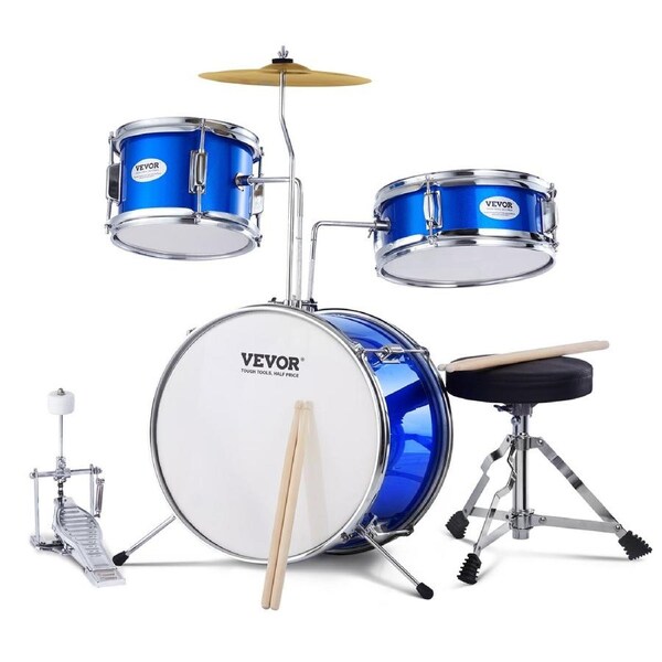 Kids Drum Set, 3-Piece, 355.6 mm Beginner Drum Set with Adjustable Throne Cymbal Pedal Two Pairs of Drumsticks, Tom Drum Snare Drum Bass Drum, Starter Drum Kit for Child Kids,