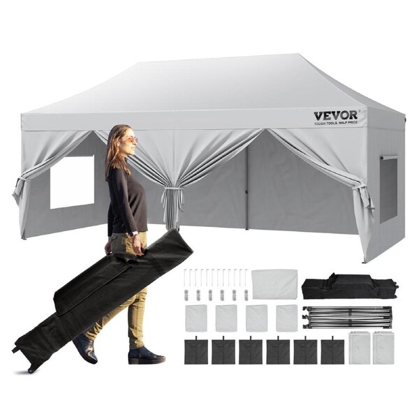Pop Up Canopy Tent Outdoor Gazebo Tent 10x20FT with Sidewalls & Bag White
