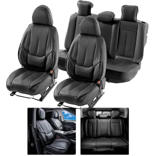 Seat Covers, Universal Car Seat Covers Full Set Seats, Front and Rear Seat, 13pcs Faux Leather Seat Cover, Full Enclosed Design, Detachable Headrest and Airbag Compatible, for Most Car SUV