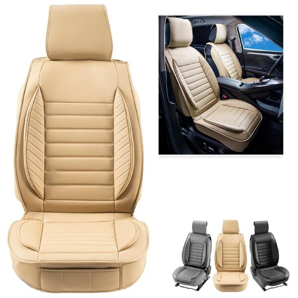 Seat Covers, Universal Car Seat Covers Front Seats, 2pcs Faux Leather Seat Cover, Semi-enclosed Design, Detachable Headrest and Airbag Compatible, for Most Cars SUVs and Trucks