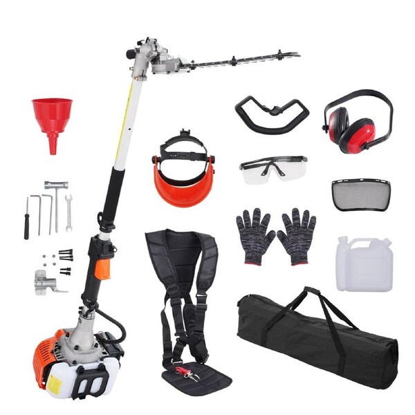 15.7-inch 26CC 2 Cycle Gas Hedge Trimmer, Gas Powered Pole Hedge Trimmer with Dual Sided Dual Action Blade, 270° Adjustable Trimmer Head, Suitable for Trimming Shrubs,