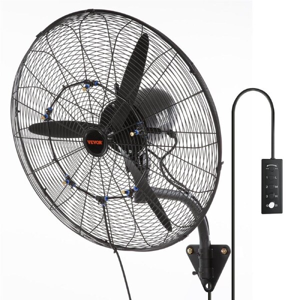 Wall-Mount Misting Fan Oscillating Metal Fan 61.6 cm 3 Speed Waterproof