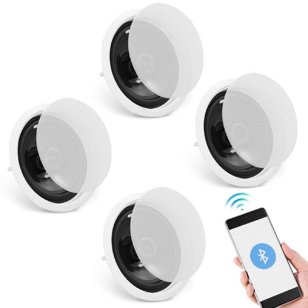 4 PCs 165.1 mm Bluetooth in Ceiling Speakers, 150W, Flush Mount Ceiling & in-Wall Speaker System with 8OImpedance 89dB Sensitivity, for Home Kitchen Living Room Bedroom or Covered