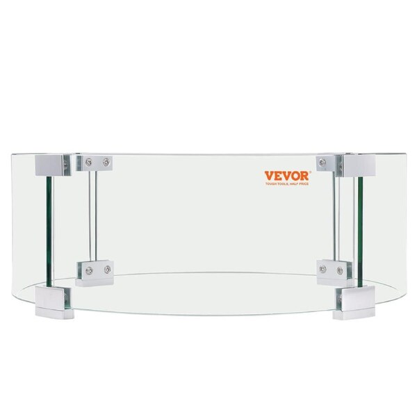 Fire Pit Wind Guard, 26 x 26 x 6 Inch Glass Flame Guard, Round Glass Shield, 1/4-Inch Thick Fire Table, Clear Tempered Glass Flame Guard, Steady Feet Tree Pit Guard for Propane, Gas,