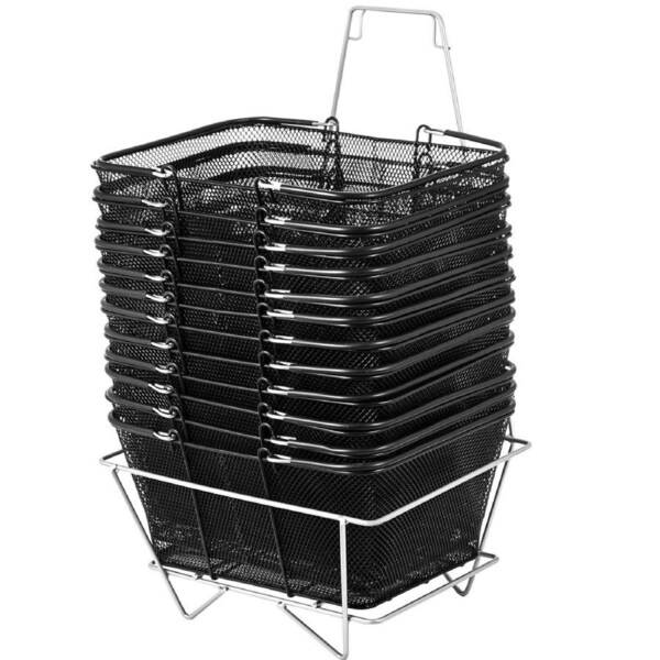 Shopping Baskets with Handles, 12PCS, Black Metal Shopping Basket, Portable Wire Shopping Basket, Black Wire Mesh shopping Basket Set for Supermarkets, Retail Stores, Grocery Shopping,