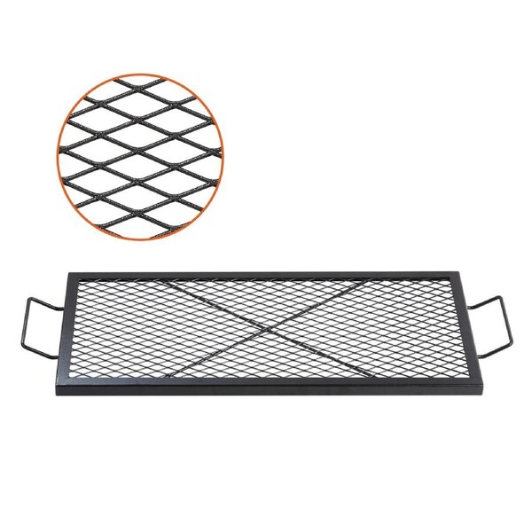 X-Marks Fire Pit Grill Grate, Rectangle Cooking Grate, Heavy Duty Steel Campfire BBQ Grill Grid with Handle & Support X Wire, Portable Camping Cookware for Outside Party Gathering, 81 cm Black,