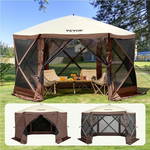 Pop Up Gazebo Tent, Pop-Up Screen Tent 6 Sided Canopy Sun Shelter with 6 Removable Privacy Wind Cloths & Mesh Windows, 12.5x12.5FT Quick Set Screen Tent with Mosquito Netting,