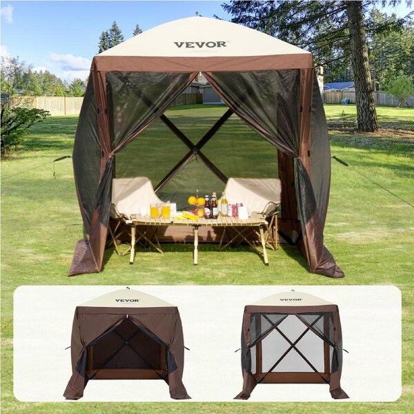 Pop Up Gazebo Tent, Pop-Up Screen Tent 4 Sided Canopy Sun Shelter with 4 Removable Privacy Wind Cloths & Mesh Windows, 6x6FT Quick Set Screen Tent with Mosquito Netting,