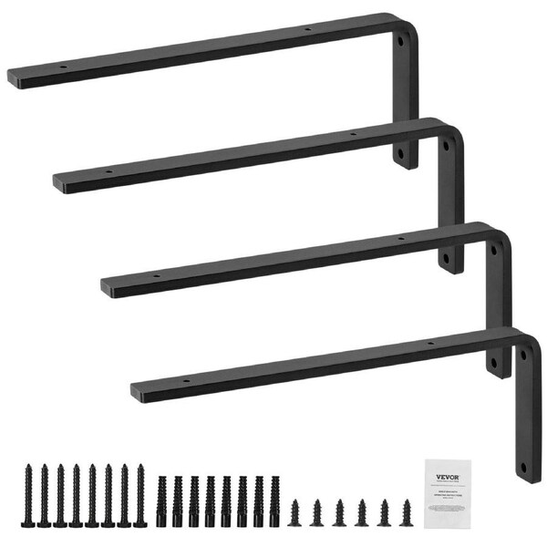 Shelf Bracket, 41 x 15.5 cm 4 Pcs, Heavy Duty Floating Shelf Brackets, Brackets for Shelves, 10mm Thick Matte Black L Shelf Bracket,Steel Shelving Brackets with 72.6 kg Load