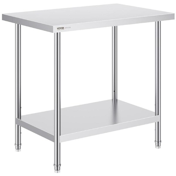 Stainless Steel Prep Table, 24 x 36 x 34 Inch, Heavy Duty Metal Worktable with 3 Adjustable Height Levels, Commercial Workstation for Kitchen Garage Restaurant
